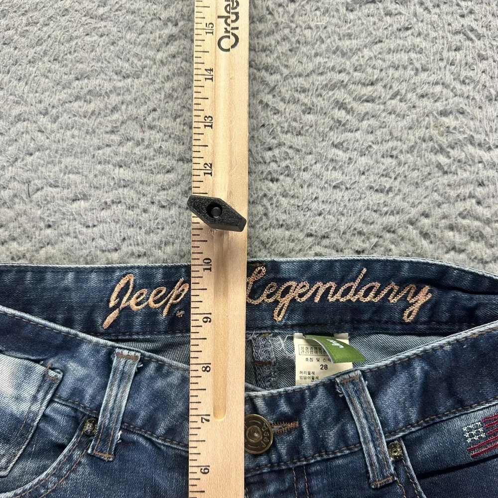 Jeep Legendary Jeans Men 30x28 Blue Denim Tapered Faded Biker Stretch Patchwork‎